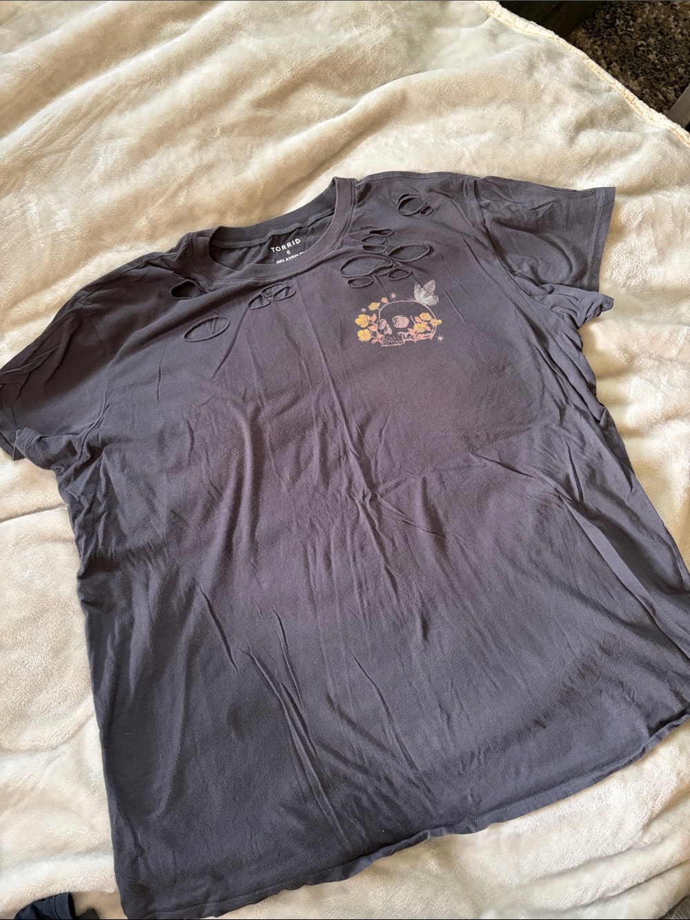 torrid Black Short Sleeve Tee with Floral Skull Chest Graphic